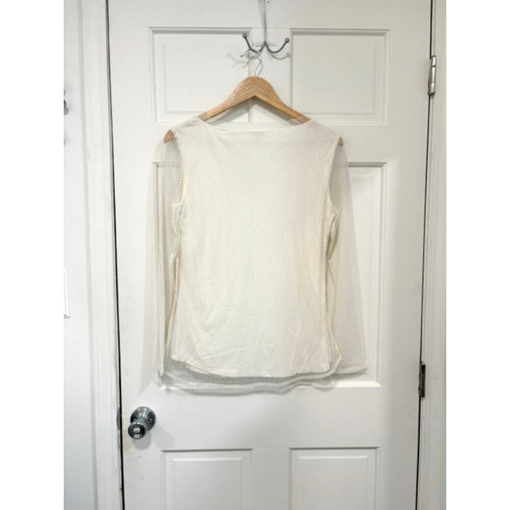 Sundance Lace Patchwork Blouse Small Cream Sheer Mesh Long Sleeve V-Neck Top - Picture 7 of 12